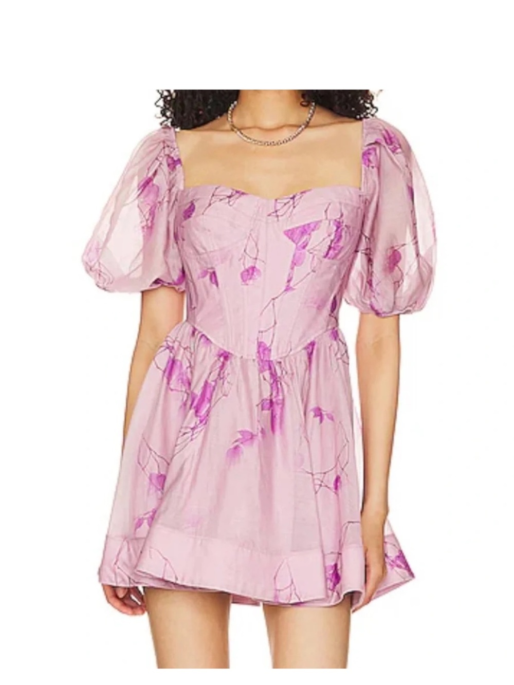 Bardot Kiah Corset Pink Floral Puff Sleeve Mini Dress
